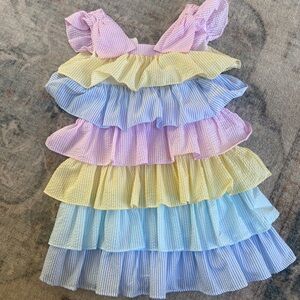 Pastel Gingham Ruffle Dress Girls